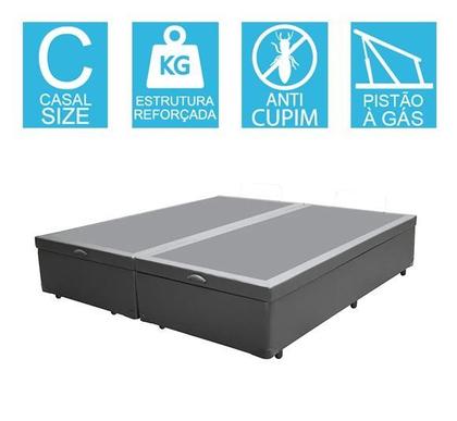 Imagem de Base Cama Box Baú Bipartido Casal Material Sintético Cinza 43x138x188