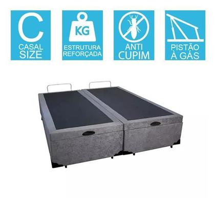 Imagem de Base Cama Box Baú Bipartido Casal Suede Cinza 43x138x188
