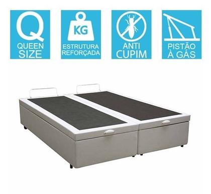 Imagem de Base Cama Box Baú Bipartido Queen Size Material Sintético Branco 43x158x198