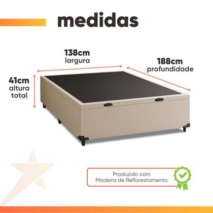 Imagem de Base Cama Box Baú Casal 138x188x41cm Bege Suede Veludo Prince