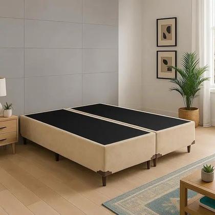 Imagem de Base Cama Box King Bipartido Bege Suede 40x192x203 - Santo Box FR