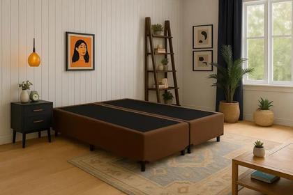 Imagem de Base Cama Box King Bipartido Marrom Suede 40x192x203 - Santo Box FR