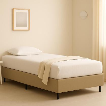 Imagem de Base Cama Box Solteiro 88x188x42- Suede Bege