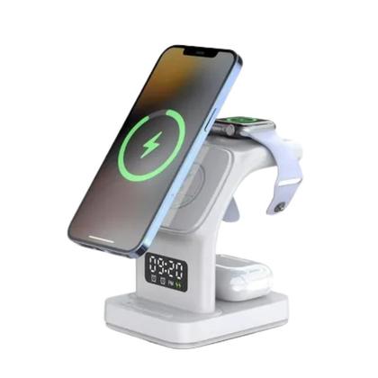 Imagem de Base Carregador Sem Fio por Indução Relógio Celular Fone Luz Noturna Led Ajustável Relógio Digital Frontal