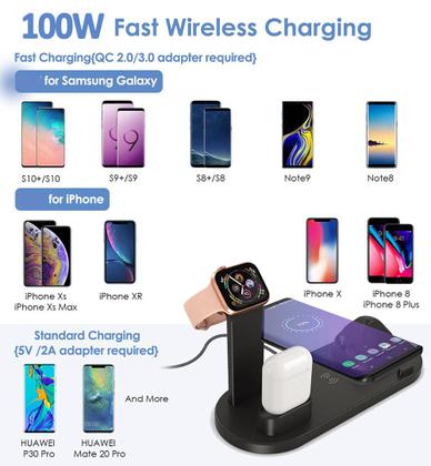 Imagem de Base Carregamento Celular 4 em 1 Sem Fio e Com Conectores