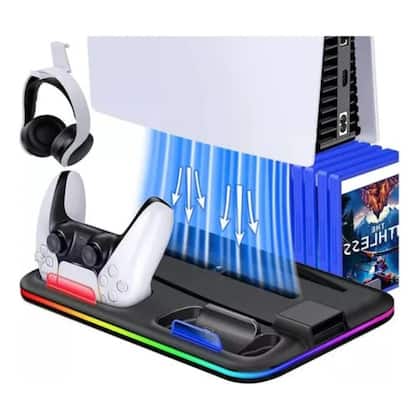 Base Cooler Vertical Para PS5 Fat e Slim Com Carregador Duplo Led RGB STK-DZ504