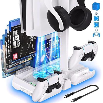 Imagem de Base de Carregamento compativel para 2 Controles Dualsense de Playstation 5 Suporte para Headset e Jogos