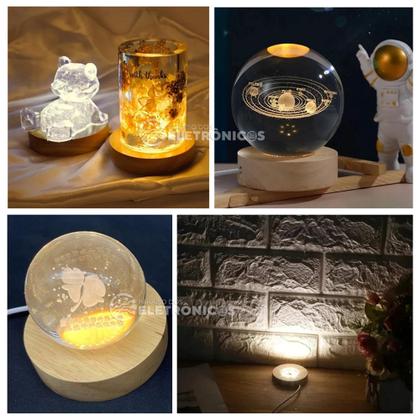 Imagem de Base De LED Madeira Redonda Exposição Para Objetos Translúcidos Branco Morno 23220BRMO