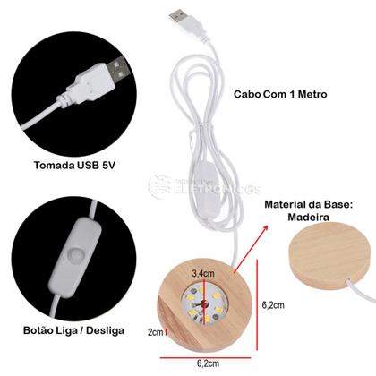 Imagem de Base De LED Madeira Redonda Exposição Para Objetos Translúcidos Branco Morno 23220BRMO