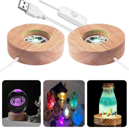 Imagem de Base De LED RGB Madeira Redonda Exposição Para Objetos Translúcidos 23220RGB