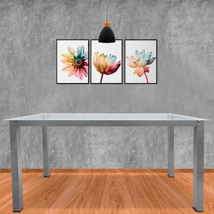 Imagem de Base De Mesa Retangular Olten Prata P/ Tampos de 1,50x0,80 Vidro Pedra e Madeira