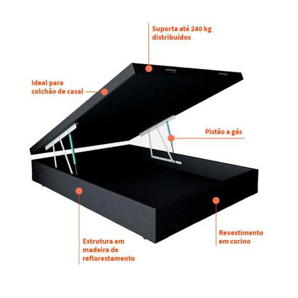 Imagem de Base para Cama Box Casal Madden com Baú (47x138x188) Preta