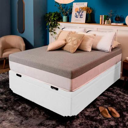 Base para Cama Box Casal Premium com Baú (45x138x188) Corino Branca - Mobly Imagem de Base para Cama Box Casal Premium com Baú (45x138x188) Corino Branca