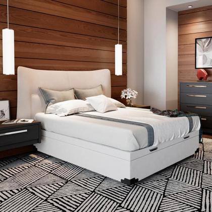 Base para Cama Box Casal Premium com Baú (45x138x188) Corino Branca - Mobly Imagem de Base para Cama Box Casal Premium com Baú (45x138x188) Corino Branca