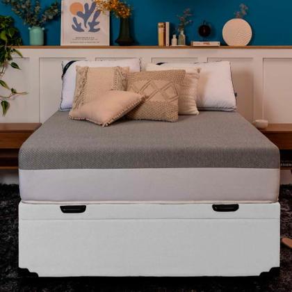 Base para Cama Box Casal Premium com Baú (45x138x188) Corino Branca - Mobly Imagem de Base para Cama Box Casal Premium com Baú (45x138x188) Corino Branca