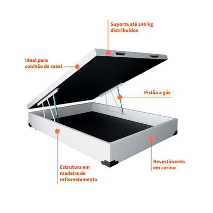 Imagem de Base para Cama Box Casal Premium com Baú (45x138x188) material sintético Branca