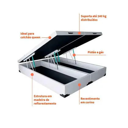 Imagem de Base para Cama Box Queen Madeleine com Baú (45x158x198) Branca