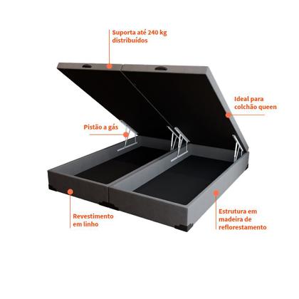 Imagem de Base para Cama Box Queen Martin Premium com Baú Linho (47x158x198 cm) Cinza