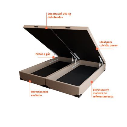 Imagem de Base para Cama Box Queen Martin Premium com Baú Linho (47x158x198 cm) Cru