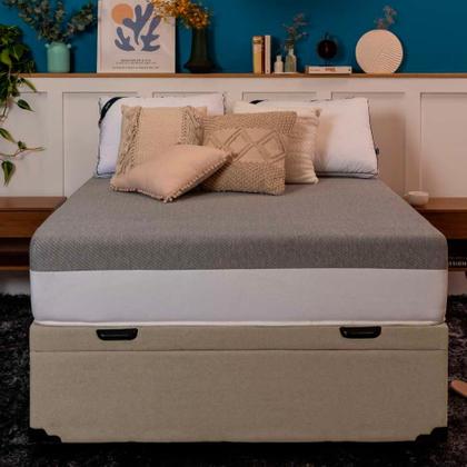 Imagem de Base para Cama Box Queen Martin Premium com Baú Linho (47x158x198 cm) Cru