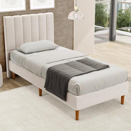 Imagem de Base Para Cama Box Solteiro 88cm Sleep W01 Suede Bege - Lyam Decor