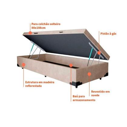 Base para Cama Box Solteiro Sean com Baú Suede (45x88x188) Bege - Mobly Imagem de Base para Cama Box Solteiro Sean com Baú Suede (45x88x188) Bege