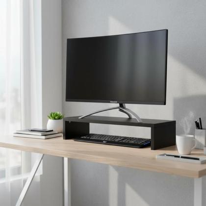 Imagem de Base para Monitor MDF 53cm Preto Home Office Mesa Gamer Suporte Tv Notebook Escritório Decoração