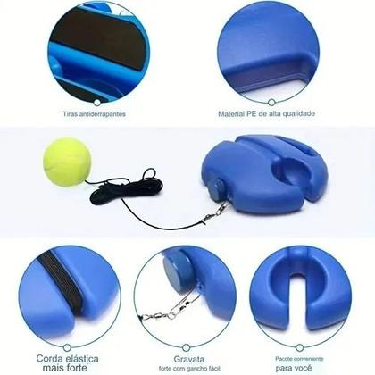 Imagem de Base para Treino de Tênis com Corda Elástica  Rebatidas Solo, Portátil e Antiderrapante