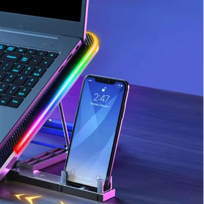 Imagem de Base Suporte 6 Cooler Para Notebook Luzes Rgb 2 Usb Com Suporte Para Celular Ajustável - B3162