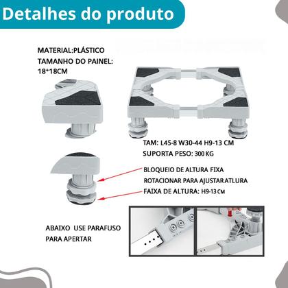 Imagem de Base Suporte Quadrada Ajustável com Rodinhas para Eletrodomésticos