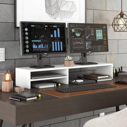 Imagem de Base Suporte Stand Para Monitor Setup Soft Elevado 95x15cm em 100% MDF Branco - Abmaza