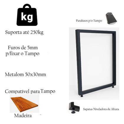 Imagem de Bases Retangulares De Mesa Estilo Ind.75X60Cm Kit 2Un-Preto