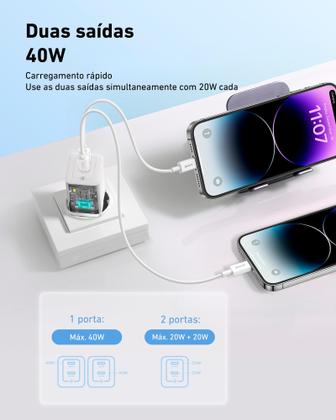 Imagem de Baseus Carregador Turbo Gan5 Pro compatível com Notebooks USBC USBC 40w