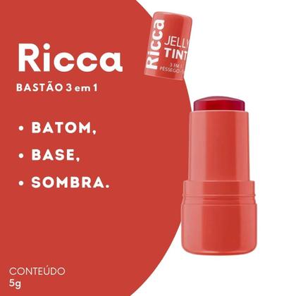 Imagem de Bastão 3 em 1 Batom Blush e Sombra Jelly Tint Cor Pêssego 5g Ricca