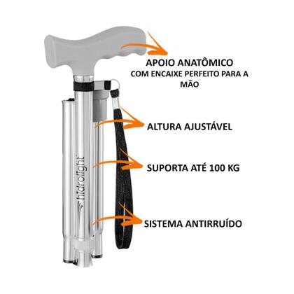 Imagem de Bastão Bengala Ortopédico Alumínio Dobrável Idoso Adulto Até 100kg