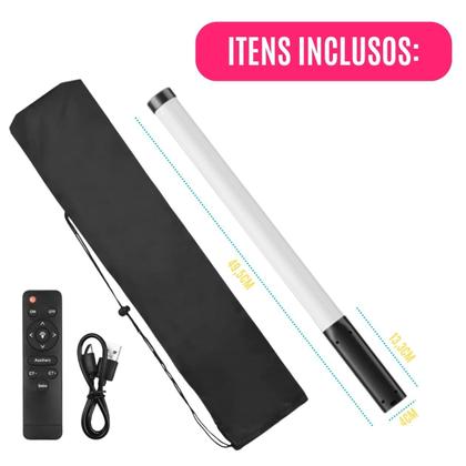 Imagem de Bastão De Luz Profissional  Led Recarregável Foto Celular Flash Filmagem Branco Amarelo Estúdio Intensa Portátil