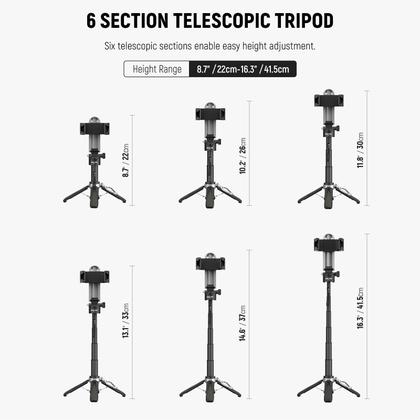 Imagem de Bastão de selfie NEEWER com obturador remoto Bluetooth removível, tripé de viagem leve e dobrável para iPhone, suporte de telefone 360 Cold Shoe para vídeos do YouTube/TikTok, streaming de fotografia ao vivo, preto, P15