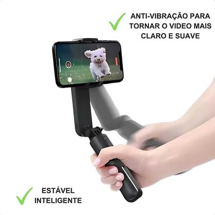 Imagem de Bastão estabilizador automático câmera celular extensão de selfie com luz de led e rastreamento facial bluetooth 