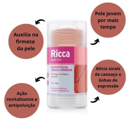 Imagem de Bastão Facial de Argila Vermelha Magic Stick Ricca 30g