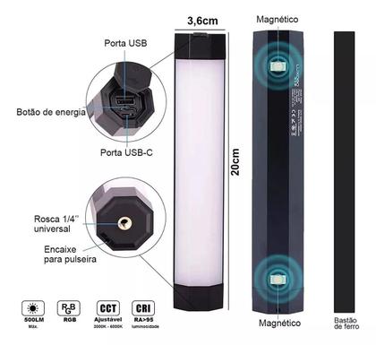 Imagem de Bastão Luz De Led 6w P200 Rgb + Tripé Mts + Mini Ball Head