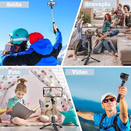 Imagem de Bastão Pau Selfie Tripé Controle Bluetooth C/ Luz Led 70cm