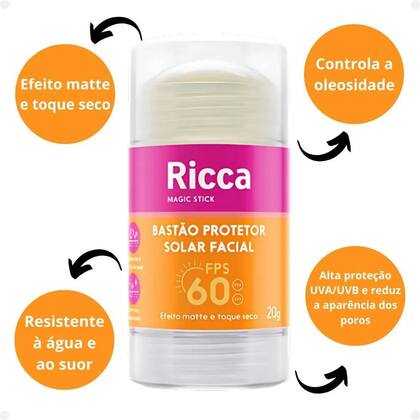 Imagem de Bastão Protetor Solar Facial FPS60 Efeito Matte 20G Ricca