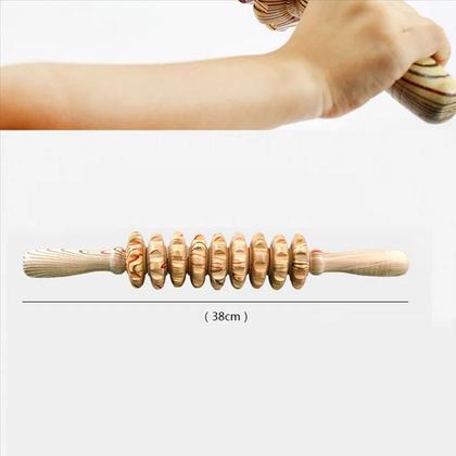 Imagem de Bastão Rolo Massagem Exercício Funcional Pilates Madeira Cor Nude Bambú