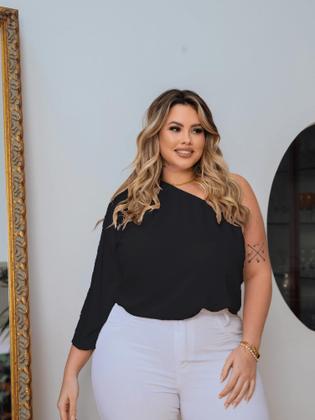 Imagem de Bata Feminina Plus Size Blusa Com Elástico Ajustável Mula Manca Cropped Soltinha