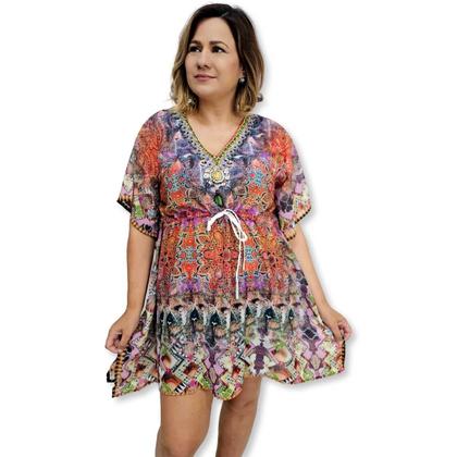 Imagem de Bata Kaftan Indiana Digital com Brilhos Estampada Boho Luxo