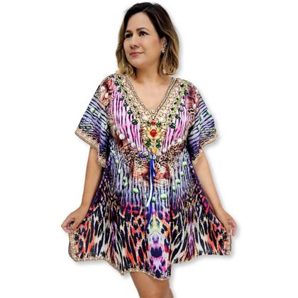 Imagem de Bata Kaftan Indiana Digital com Brilhos Estampada Boho Luxo