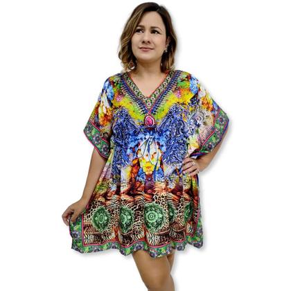 Imagem de Bata Kaftan Indiana Digital com Brilhos Estampada Boho Luxo