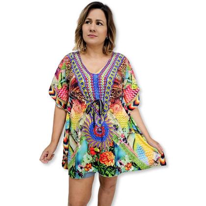 Imagem de Bata Kaftan Indiana Digital com Brilhos Estampada Boho Luxo