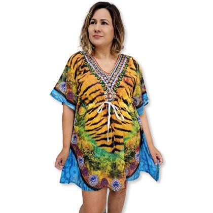 Imagem de Bata Kaftan Indiana Digital com Brilhos Estampada Boho Luxo