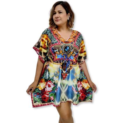 Imagem de Bata Kaftan Indiana Digital com Brilhos Estampada Boho Luxo
